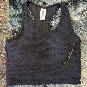 New Mix Black Textured Racerback Crop Tank
